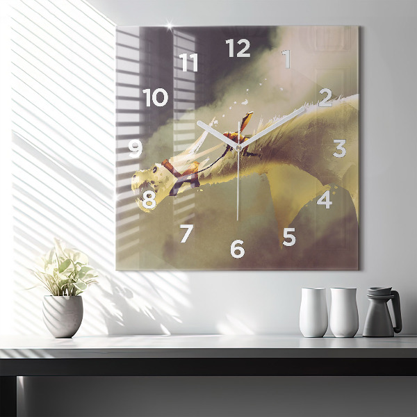 Square wall clock Dragon Rider Illustration
