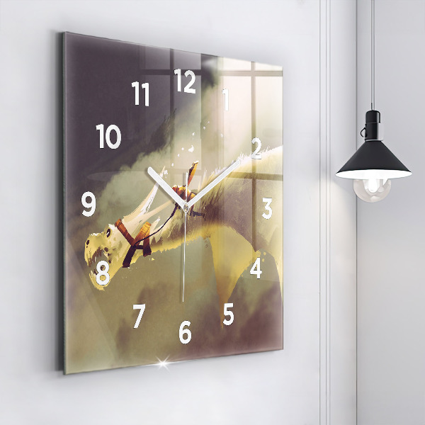 Square wall clock Dragon Rider Illustration