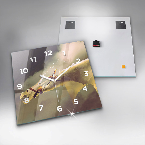 Square wall clock Dragon Rider Illustration