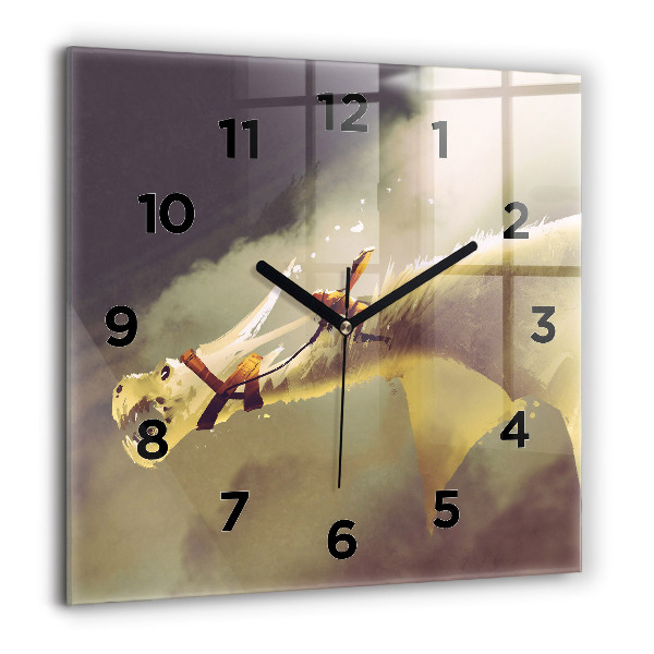 Square wall clock Dragon Rider Illustration