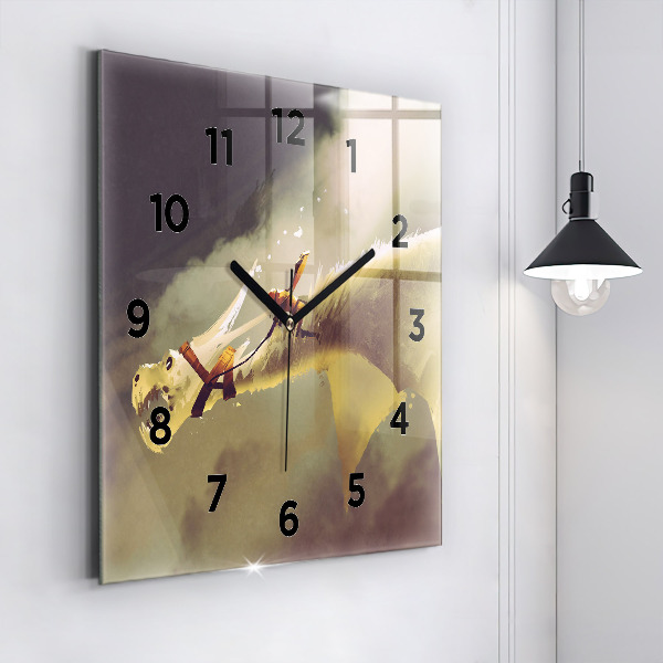 Square wall clock Dragon Rider Illustration