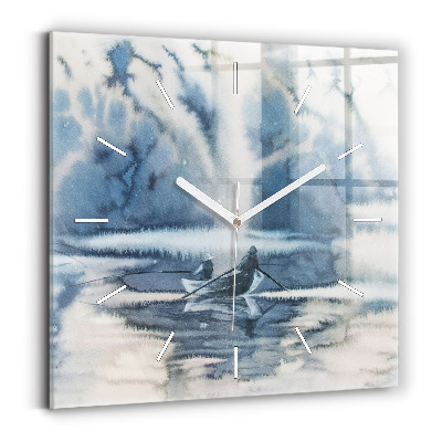 Square wall clock Winter Lake Łódka