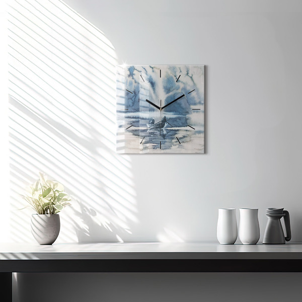 Square wall clock Winter Lake Łódka