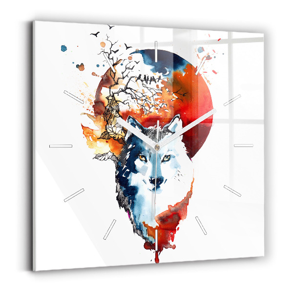 Square wall clock The Wolf and the Full Moon