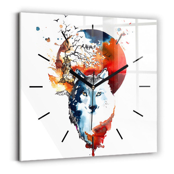 Square wall clock The Wolf and the Full Moon