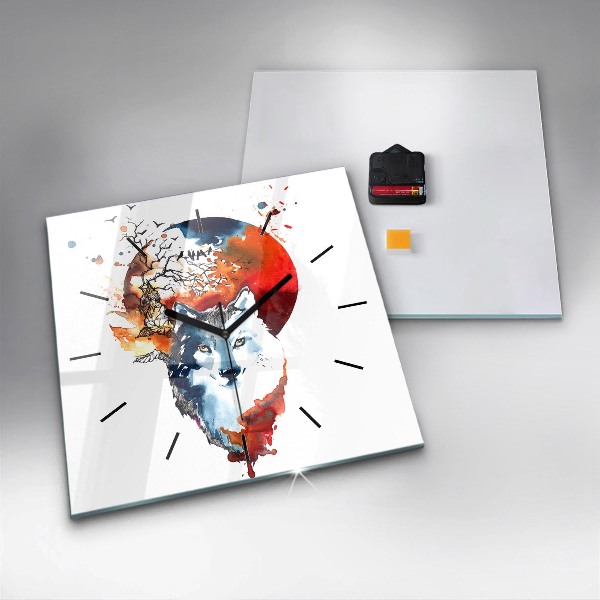 Square wall clock The Wolf and the Full Moon