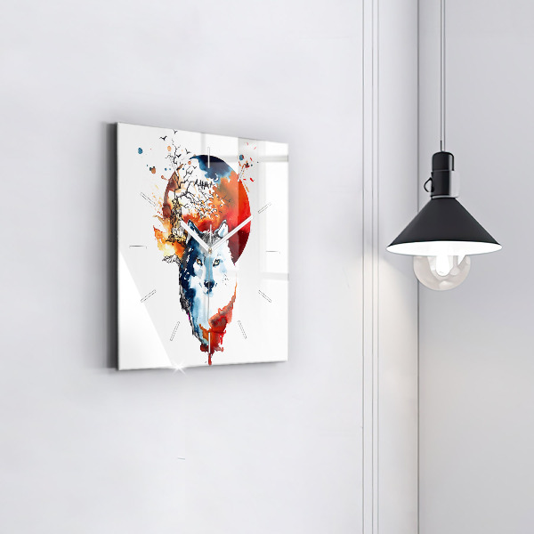 Square wall clock The Wolf and the Full Moon