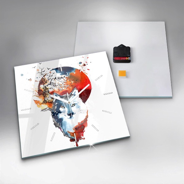 Square wall clock The Wolf and the Full Moon