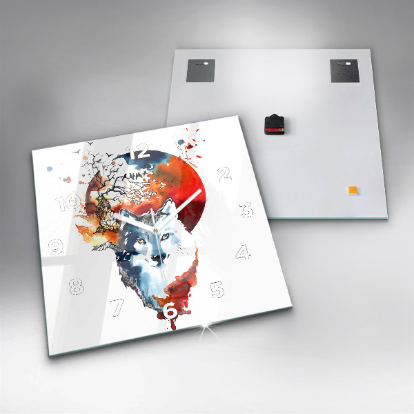 Square wall clock The Wolf and the Full Moon