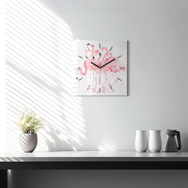 Square wall clock A Bunch of Flamingos