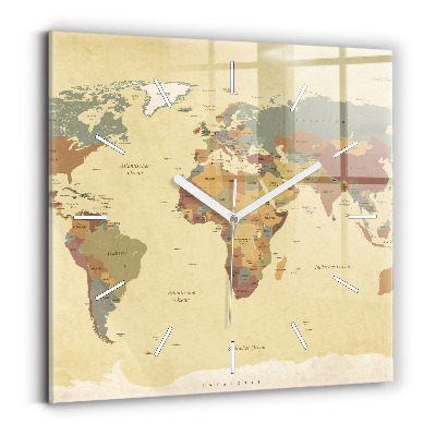 Square wall clock Vintage World Map