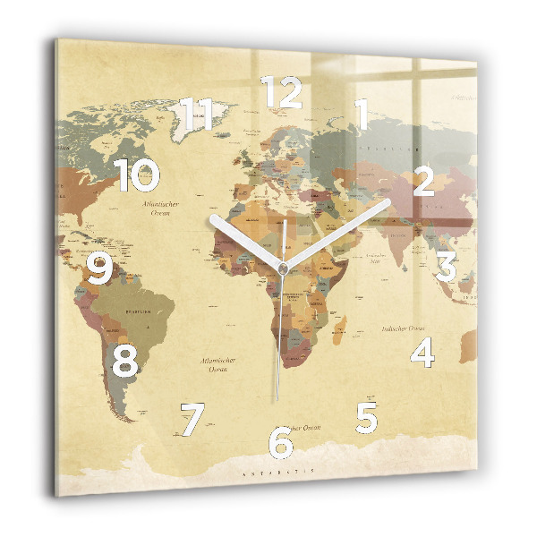 Square wall clock Vintage World Map