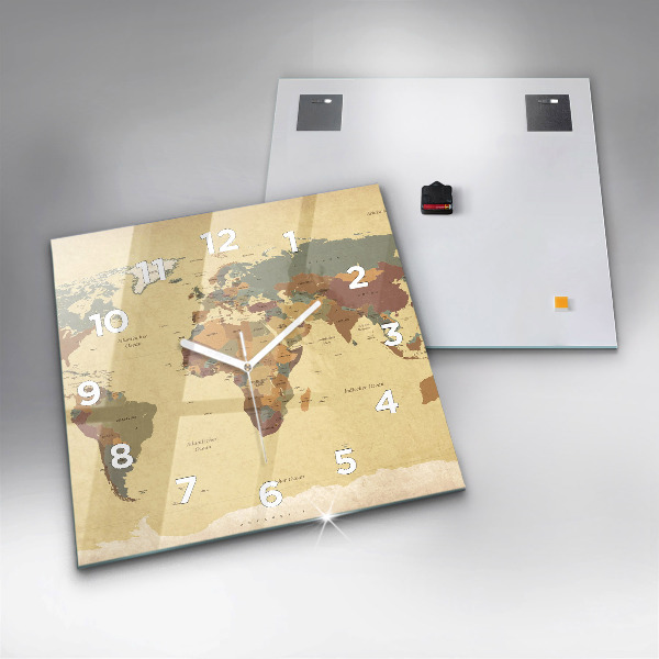 Square wall clock Vintage World Map