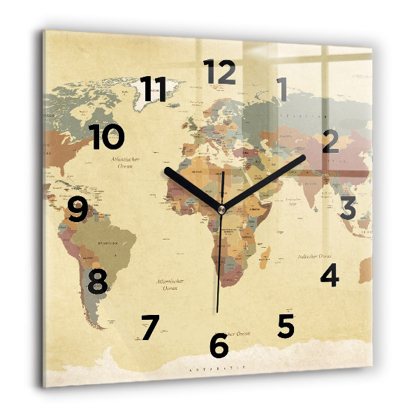 Square wall clock Vintage World Map
