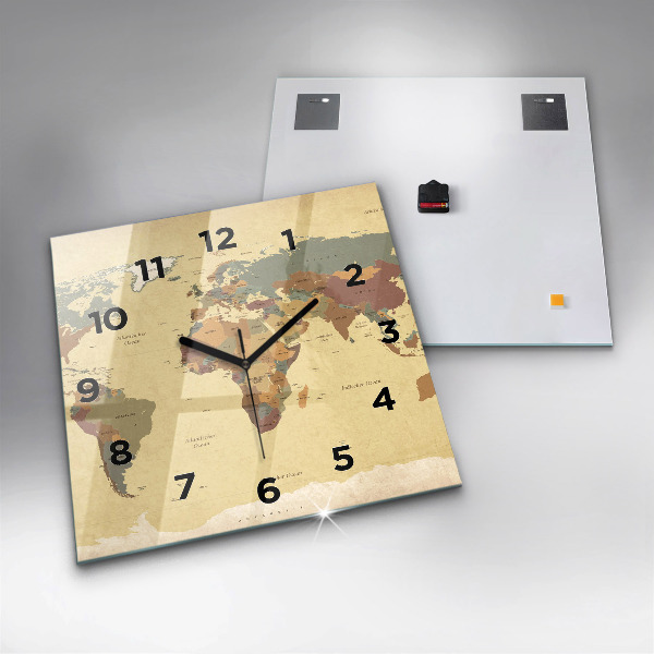 Square wall clock Vintage World Map