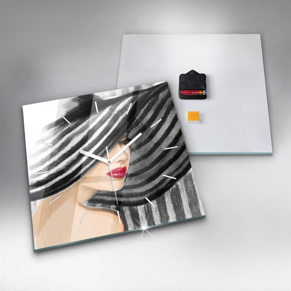 Square wall clock Woman in Black and White