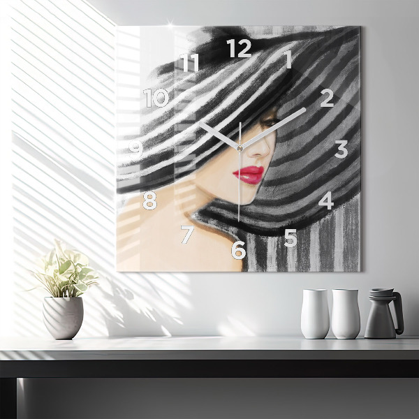 Square wall clock Woman in Black and White