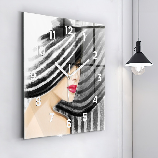 Square wall clock Woman in Black and White
