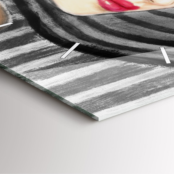 Square wall clock Woman in Black and White