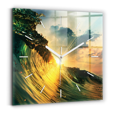 Square wall clock Waves Sunset Perspective