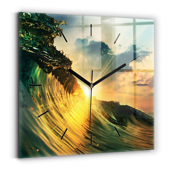 Square wall clock Waves Sunset Perspective