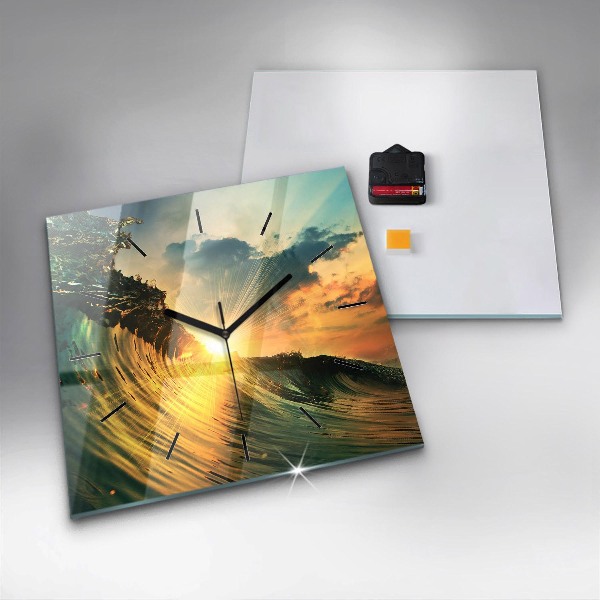 Square wall clock Waves Sunset Perspective