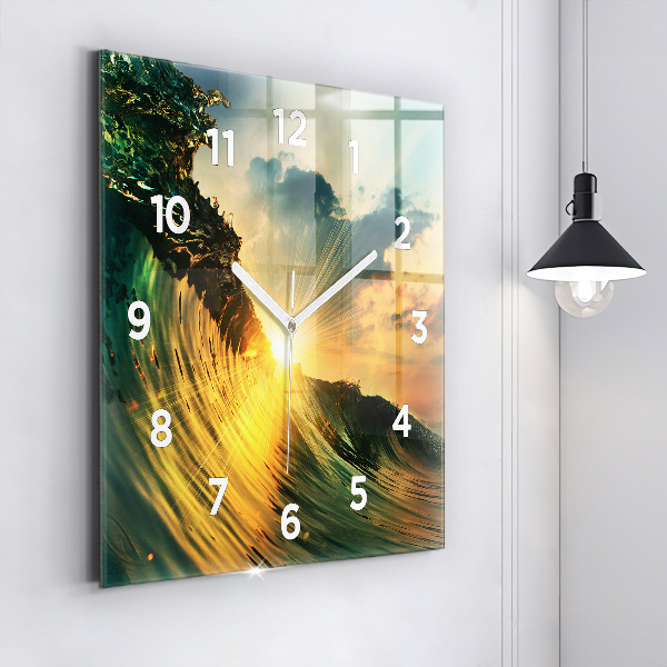 Square wall clock Waves Sunset Perspective
