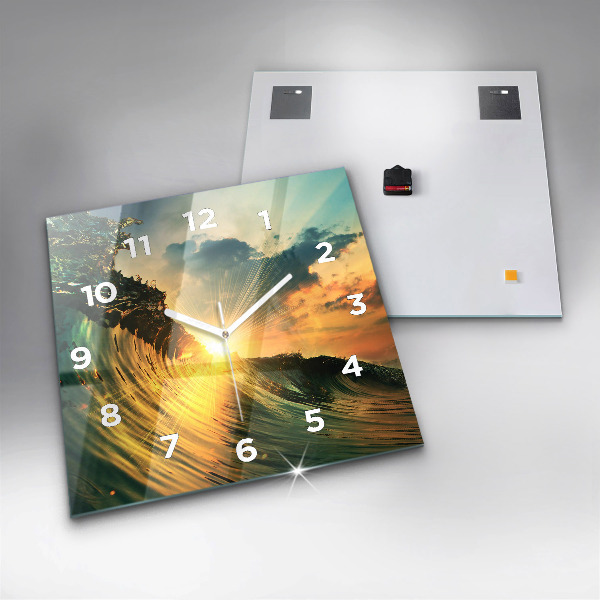Square wall clock Waves Sunset Perspective