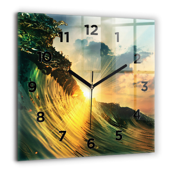 Square wall clock Waves Sunset Perspective