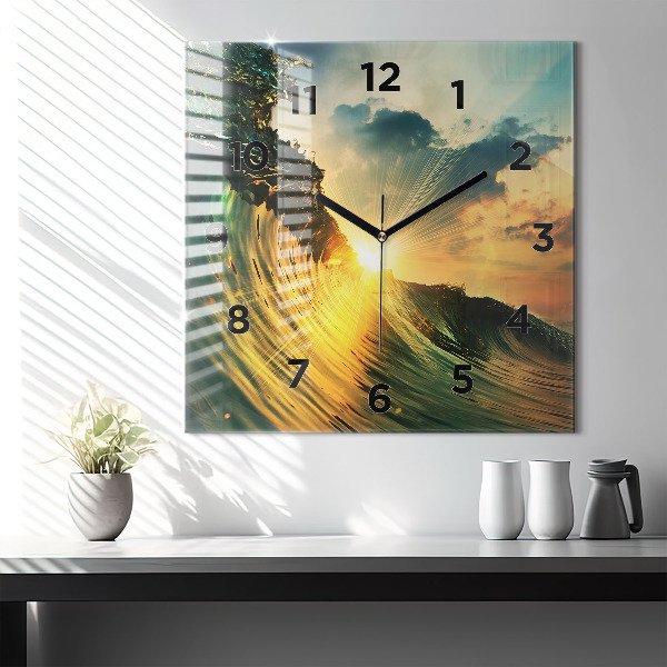 Square wall clock Waves Sunset Perspective