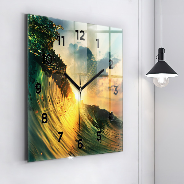 Square wall clock Waves Sunset Perspective