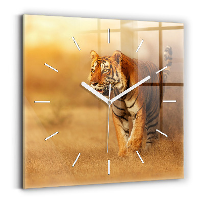 Square wall clock Hunting Tiger