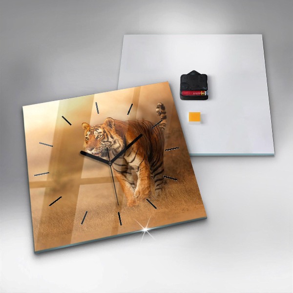 Square wall clock Hunting Tiger