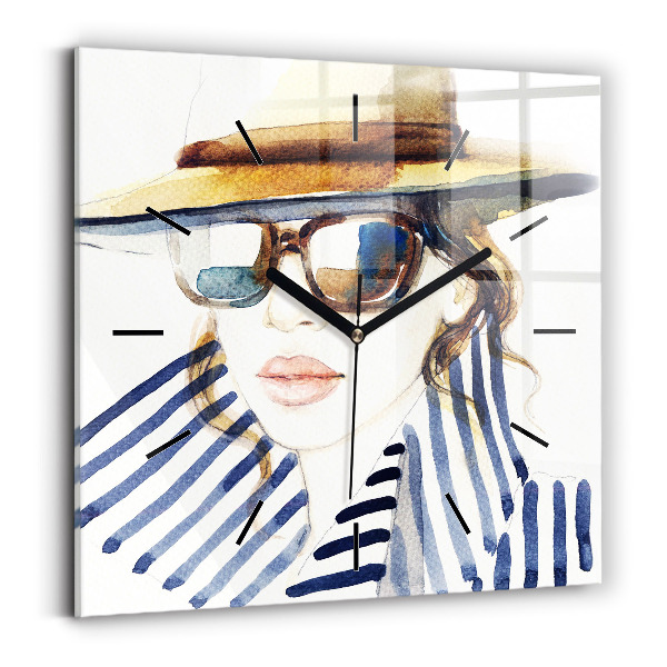 Square wall clock Face with glasses and hat