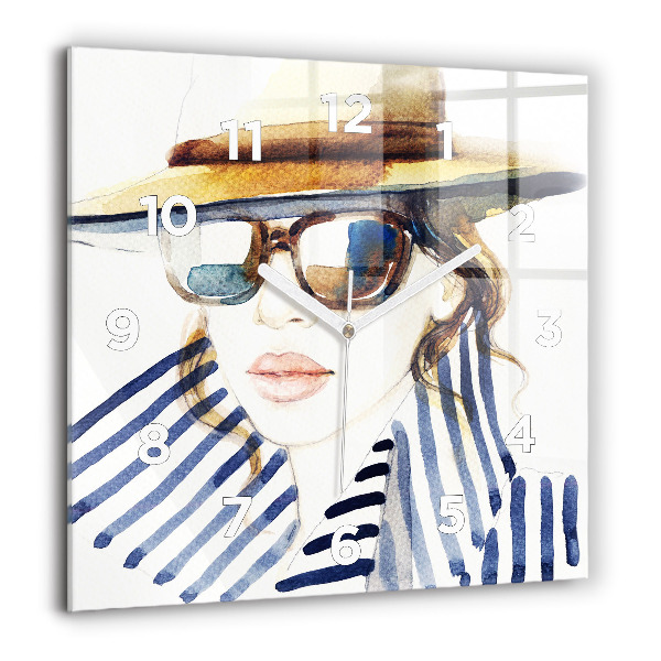 Square wall clock Face with glasses and hat
