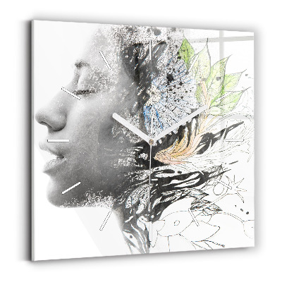 Square wall clock Abstract woman's face
