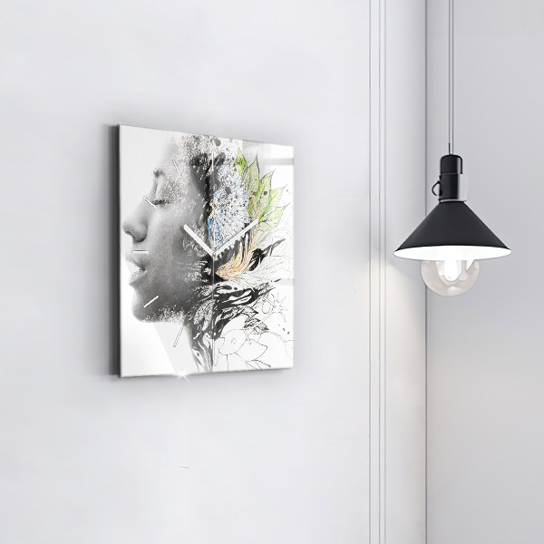 Square wall clock Abstract woman's face