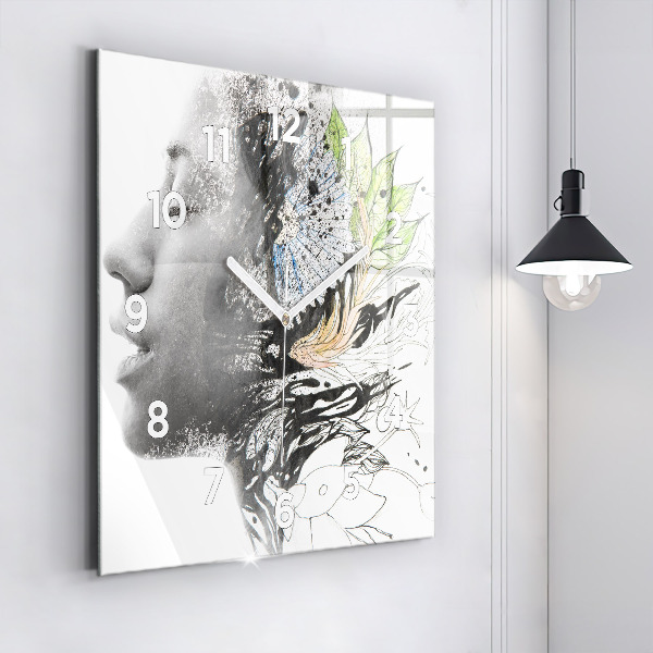 Square wall clock Abstract woman's face