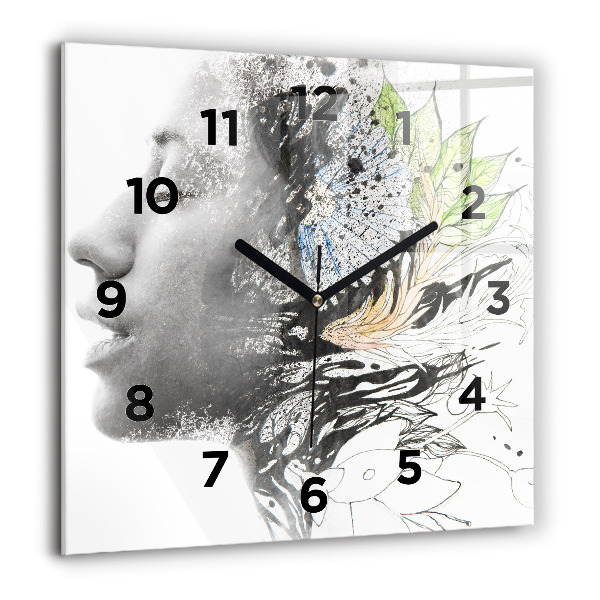 Square wall clock Abstract woman's face