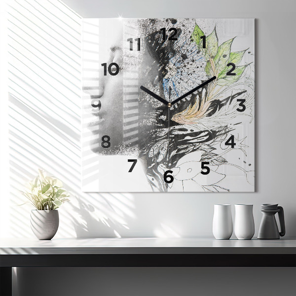Square wall clock Abstract woman's face