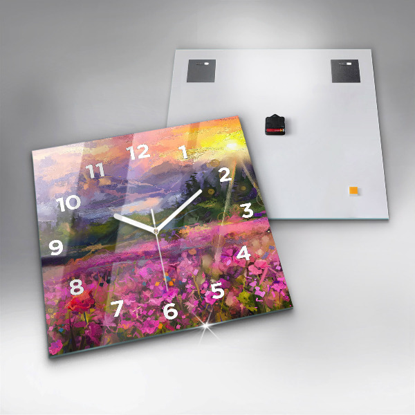 Square wall clock Meadow in the sunset