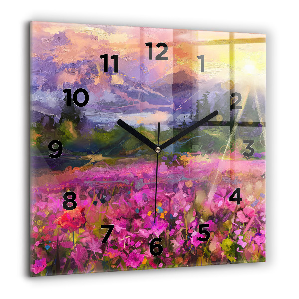 Square wall clock Meadow in the sunset