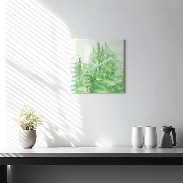 Square wall clock Painting green forest