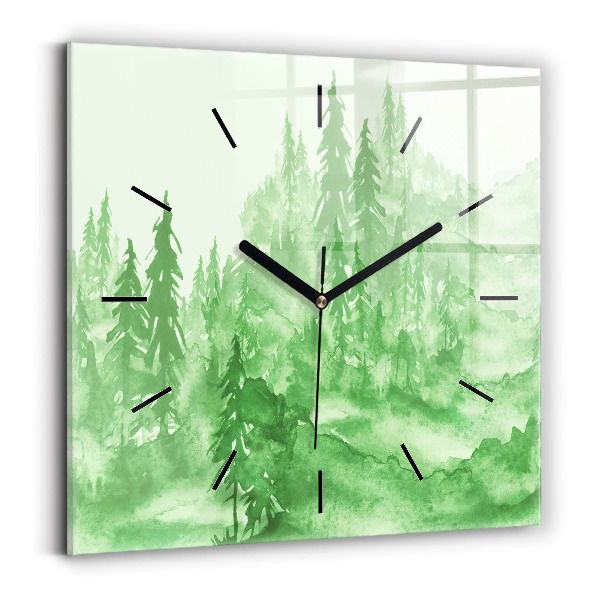 Square wall clock Painting green forest