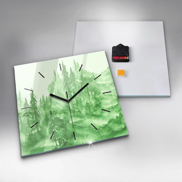Square wall clock Painting green forest