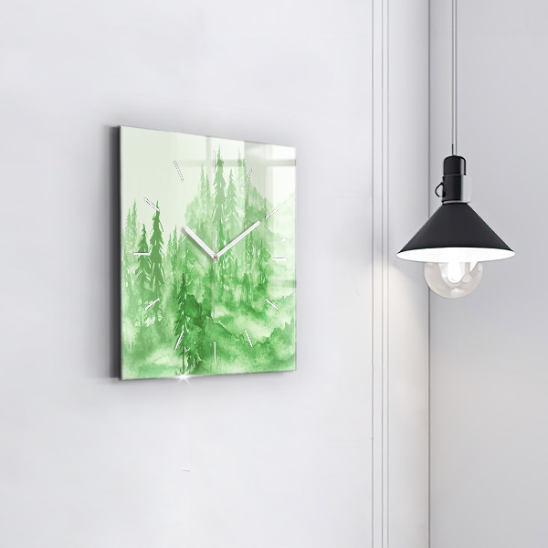 Square wall clock Painting green forest