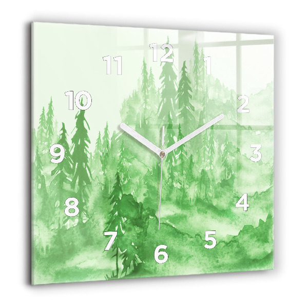 Square wall clock Painting green forest