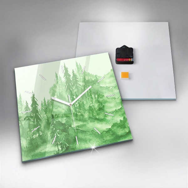 Square wall clock Painting green forest