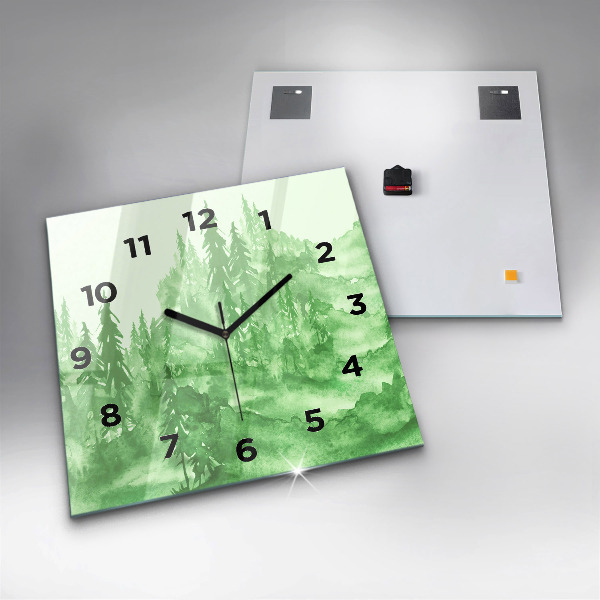 Square wall clock Painting green forest