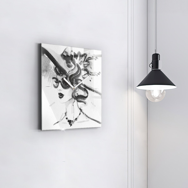 Square wall clock Fashionable woman